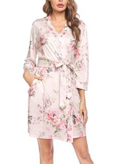 UNibelle Damen Morgenmantel Kurz aus Baumwolle Dünn 3/4 Ärmel Bademantel Kimono Saunamantel Robe Negligee Mit V-Ausschnitt Sommer,XXL von UNibelle