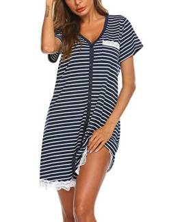 UNibelle Damen Nachthemd Spitze Nachtwäsche Kurz Schlafshirt mit Taschen Nachtshirt Knopfleiste Schlafhemd, Ydf2, S von UNibelle