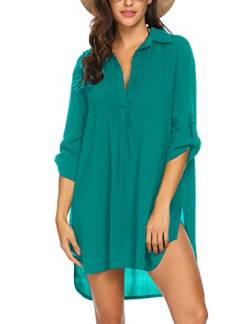 UNibelle Strandkleid Damen Bikini Cover Up Tunika Bluse Lang Strandkleid Damen Shirt Strandponcho Sommer Cuffed Sleeve Shirts Tops Snorkel Blue, Medium von UNibelle