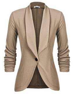 Unibelle Damen Blazer Cardigan Dünn 3/4 Längere Elegant Leicht Bolero Jacke Blazer Slim Fit Anzug Trenchcoat , Aa-khaki-1, 44(Herstellergröße:XXL) von UNibelle