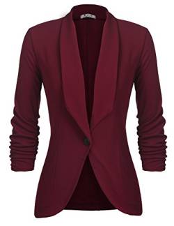 Unibelle Damen Blazer Cardigan Dünn 3/4 Längere Elegant Leicht Bolero Jacke Blazer Slim Fit Anzug Trenchcoat , Aa-weinrot, 44(Herstellergröße:XXL) von UNibelle