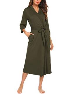 Unibelle Damen Morgenmantel Dünn aus Baumwolle 3/4 Ärmeln Saunamantel Bademantel, XL, army Green von UNibelle