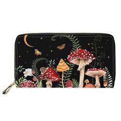 UOIMAG Damen-Geldbörse, PU-Leder, Kreditkartenhalter, Münztasche, Reise-Organizer-Taschen, Mond Schmetterling Pilz, ONE SIZE-20x11x2.5CM von UOIMAG