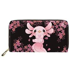 UOIMAG Damen-Geldbörse, PU-Leder, Kreditkartenhalter, Münztasche, Reise-Organizer-Taschen, Pinke Axolotl Kirschblüten, ONE SIZE-20x11x2.5CM von UOIMAG