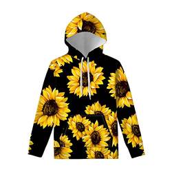 UOIMAG Damen Kapuzen-Sweatshirt mit Tasche Langarm Pullover T-Shirt Tops Tuniken XS-4XL Größe Gr. 48, Sonnenblume Schwarz von UOIMAG