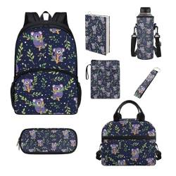 UOIMAG Kinder-Rucksack und Lunchbox-Set, Schultaschen für Jungen und Mädchen, Schulanfang, Büchertaschen, 7-teilig, Koala-Blätter, Einheitsgröße, Schulranzen-Set von UOIMAG