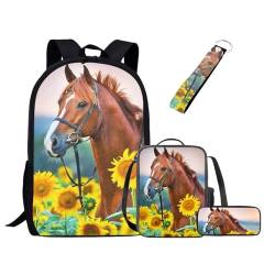 UOIMAG Kinder-Schulranzen-Set für Jungen und Mädchen, Rucksack-Set mit Lunchtasche, Federmäppchen, Schlüsselanhänger, niedliche Büchertaschen, Sonnenblume, Einheitsgröße, Schulranzen-Set von UOIMAG