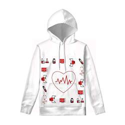 UOIMAG Krankenschwester Hoodie Sweatshirt Frauen Langarm Pullover T-Shirt mit Tasche Casual Tops Tuniken Gr. XX-Large, Herz weiß von UOIMAG