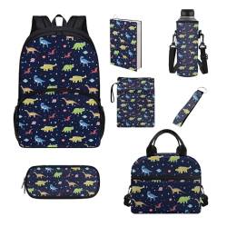 UOIMAG Niedliches Schulranzen-Set für Mädchen, Jungen, Kinder, Schulbedarf, Rucksack, isolierte Lunchbox-Set, 7-teilig, Dino Space, Einheitsgröße, Schulranzen-Set von UOIMAG