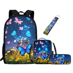 UOIMAG Niedliches Schulranzen-Set für Mädchen und Jungen, Rucksack-Set mit Lunchtasche, Federmäppchen, Schlüsselanhänger, Schulbüchertaschen für Kinder, Butterfly Galaxy, Einheitsgröße, von UOIMAG