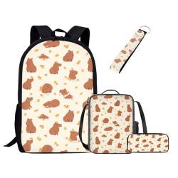 UOIMAG Niedliches Schulranzen-Set für Mädchen und Jungen, Rucksack-Set mit Lunchtasche, Federmäppchen, Schlüsselanhänger, Schulbüchertaschen für Kinder, Capybara, Einheitsgröße, Schulranzen-Set von UOIMAG