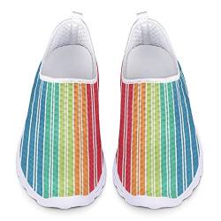 UOIMAG Rainbow Color Stripes Sneaker Schuhe Damen Casual Slip On Schuhe Leicht und Atmungsaktiv, 39EU von UOIMAG
