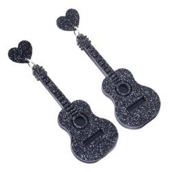 Acryl-Gitarren-Ohrhänger Für Damen - Modische, Glänzende Pailletten-Gitarren-Anhänger, Ohrstecker, Ohrhänger, Musik-Ornament, Charme, Schicker Schmuck, Übertriebene Accessoires, Mädchen-Gesche von UOMSKTY