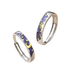 Blaue Emaille-Galaxie-Paare, Offene Ringe – Modischer, Verstellbarer Ring Mit Sonne Und Mond, Jahrestag, Eheringe, Charm-Trend, Versprechensring, Exquisiter Schmuck, Accessoires, Männer Und Frauen, von UOMSKTY