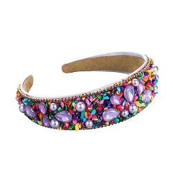 Breites Vintage-Stirnband Für Damen – Lila, Türkis, Strass, Perlen, Haarschmuck, Modisch, Niedlich, Haarkrone, Kopfbedeckung, Charme, Trend, Haarreifen, Schmuck, Trend, Schick, Kopfbedeckung, Univ von UOMSKTY