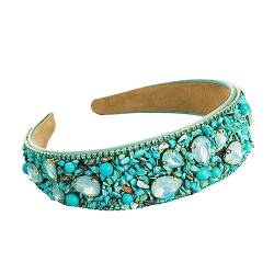 Damen-Mode-Stirnband, Haarreifen – Blau, Türkis, Breiter Kopfschmuck, Charm, Schicker Kopfschmuck, Schmuck, Weibliche Strass-Perlen-Haarkrone, Zubehör, Flippige Kopfbedeckung, Universell von UOMSKTY