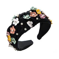 Damen-Stirnband, Haarreifen – Schwarz, Geknotet, Breit, Kopfbedeckung, Elegante Perlenblumen, Haarkrone, Mädchen-Kopfschmuck, Modischer Charme, Neuheit, Haar-Accessoires, Kreativer Chic, Schmuck, G von UOMSKTY