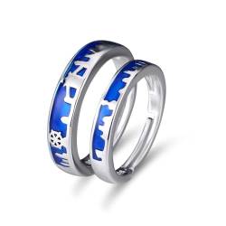 Geometrischer, Verstellbarer Paarring – Blauer Emaille-Stadt-Sternenhimmel, Offener Ring, Jubiläumsversprechen, Eheringe, Schmuck, Modische Herren- Und Damen-Charm-Trend-Accessoires, Geschenk, Ein von UOMSKTY