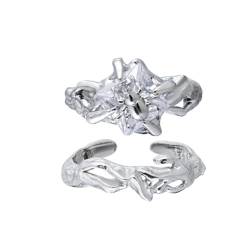 Luxus-Egagement-Ring Für Paare – Unregelmäßig Gefaltete Ewigkeits-Eheringe, Verstellbarer Ring Mit Glänzendem Zirkon, Charme Exquisiter Jubiläumsschmuck-Accessoires Für Frau Und Mann, Ein Paar von UOMSKTY