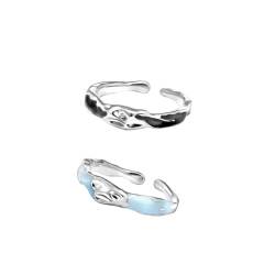 Männer Frauen Unregelmäßiger Dünner Ring Paare Passende Ringe - Bunter Verstellbarer Emaille-Ring Ewigkeitsversprechen Offener Ring, Romantisches Jubiläum, Eheringe, Schmuckgeschenk, Ein Paar Ringe von UOMSKTY