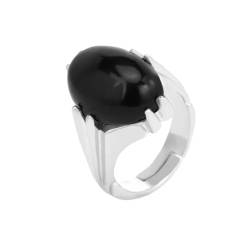 Modische Ovale Handgefertigte Öffnungsringe Für Unisex – Natürliche Obsidian-Fingerringe Mit Vier Zinkeneinlagen Aus Schwarzem Stein,Verstellbare Ewigkeitsringe Mit Offenem Stein,Hochzeitsschmuck, von UOMSKTY