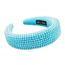 Neuartiges Trend-Stirnband Für Damen – Retro, Übertriebener, Breiter Kopfschmuck, Charme, Schicker Kopfschmuck, Schmuck, Elegante Blaue Perlen-Haarkrone, Accessoires, Flippige Kopfbedeckung, Unive von UOMSKTY