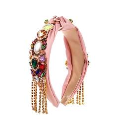 Neuheits-Stirnband Für Damen, Haarreifen – Luxus-Palast, Retro, Breiter Kopfschmuck, Charm, Rosa Geknoteter Kopfschmuck, Schmuck, Strass-Perlenquaste, Haarkronen-Zubehör, Flippige Kopfbedeckung, U von UOMSKTY