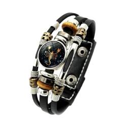 Skorpion 12 Sternzeichen Sternbild Leuchtende Armbänder – Leder Mehrschichtiges Geflochtenes Seil Leuchtendes Armband, Handgewebte Manschette Aus Kristallglas Für Damen Und Herren, 17,5, 20,5 Cm von UOMSKTY