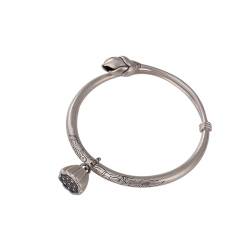 Stilvoller, Verstellbarer Armreif Mit Lotusblüten-Anhänger Für Damen - Vintage-Armband Mit Prägung „Lucky Koi Lotus“ Im Ethno-Stil, Charm-Trend, Schmuck, Schicke Accessoires, Geschenk Für Dame von UOMSKTY