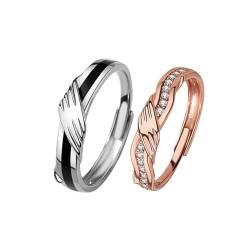 Trendige, Verstellbare S925-Verlobungsringe Für Paare - Exquisite Federn, Die Einen Offenen Ring Aus Emaille Mit Zirkon Umwickeln, Ehering-Schmuck, Charm-Modeliebhaber-Accessoires, Frauen-Männer-Ge von UOMSKTY