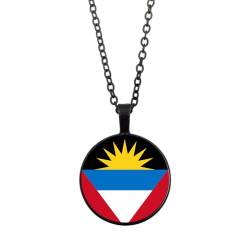 UOMSKTY Antigua Und Barbuda-Länder-Flaggen-Anhänger,Glas-Cabochon-Rund-Banner-Anhänger-Halskette Für Männer Und Frauen,Nationalflagge,Modeschmuck,Geschenk,Schwarz,45 + 5 Cm von UOMSKTY