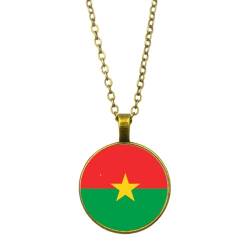 UOMSKTY Burkina Faso Flagge Glascabochon Halskette,Burkina Faso Flagge Patriot Souvenir Anhänger Halskette,Nationalflagge Modeschmuck Geschenk,Weiß,45+5Cm von UOMSKTY