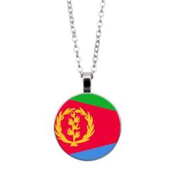 UOMSKTY Eritrea-Flaggen-Halsketten-Anhänger,Modische Unisex-Glaskuppel-Flaggen-Halskette,Kreative Runde Cabochon-Halsketten,Patriotischer Charm-Schmuck Für Männer Und Frauen,Weiß,45 + 5 Cm von UOMSKTY