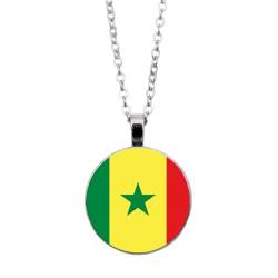 UOMSKTY Glas-Cabochon-Halskette Mit Senegal-Flagge,Senegalesisches Banner,Patriot-Souvenir-Anhänger-Halskette,Nationalflagge,Modeschmuck,Geschenk,Weiß,45 + 5 Cm von UOMSKTY