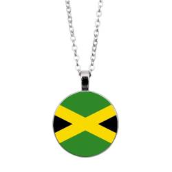 UOMSKTY Jamaika-Flagge-Anhänger-Halskette,Schmuck,Kreativer Jamaikanische Flagge,Glas-Cabochon-Anhänger,Patriotischer Schmuck,Pullover-Halskette Für Frauen Und Mädchen,Geschenk,Weiß,45 + 5 Cm von UOMSKTY