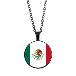 UOMSKTY Mexiko-Länder-Flaggen-Anhänger,Mexikanisches Banner,Glas-Cabochon,Runde Banner-Anhänger-Halskette Für Männer Und Frauen,Nationalflagge,Modeschmuck,Geschenk,Schwarz,45 + 5 Cm von UOMSKTY