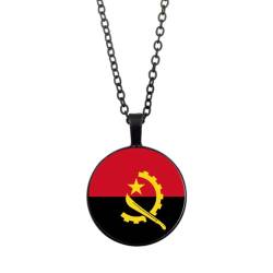 UOMSKTY Modische Angola-Flaggen-Halskette,Kreatives Rotes Banner,Charm-Glas-Cabochon-Anhänger-Halskette Für Patriotische Frauen Und Männer,Party-Schmuck,Schwarz,45 + 5 Cm von UOMSKTY