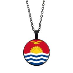UOMSKTY Republik-Kiribati-Länder-Flaggen-Anhänger,Republik-Kiribati-Glas-Cabochon-Rund-Banner-Anhänger-Halskette Für Männer Und Frauen,Nationalflagge,Modeschmuck,Geschenk,Schwarz,45 + 5 Cm von UOMSKTY