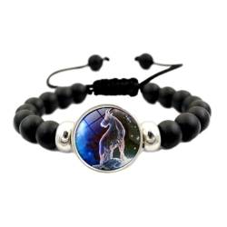 UOMSKTY Steinbock 12 Sternzeichen-Sternbild-Armbänder – Verstellbares Schwarzes Perlenarmband, Kristallglas-Perlen-Horoskop-Armband Für Damen Und Herren, Punk-Rock-Schmuck, 18 Cm von UOMSKTY