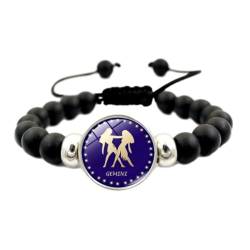 UOMSKTY Zwillinge Sternzeichen Schwarzes Perlenarmband – 12 Sternbilder Unisex-Armband Sternbild-Glas-Charm-Armbänder, Kreative Schmuckgeschenke Für Paare, 18 Cm von UOMSKTY