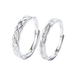 Verstellbare Passende Ringe Für Paare - Geometrischer Zirkon-Offener Ring Für Damen Und Herren, S925-Rhombus-Gitter, Eheringe, Charm-Chic-Ewigkeitsschmuck, Accessoires, Geschenk Für Verliebte, Ein von UOMSKTY