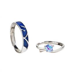 Verstellbare Passende Ringe Für Paare - Romantischer Offener Ring Mit Blauem Emaille-Ozean-Zirkon-Stern Für Damen Und Herren, S925-Eheringe, Charm-Chic-Schmuckzubehör, Geschenk Für Verliebte, Ein von UOMSKTY