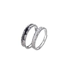 Verstellbarer Paarring Mit Unregelmäßiger Textur – Offener Ring Aus Schwarz-Weißer Emaille, Jahrestag, Eheringe, Schmuck, Mode Für Männer Und Frauen, Versprechensring, Charm-Trend-Accessoires, von UOMSKTY