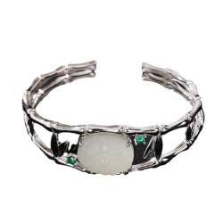 Zarter Chinesischer Bambus-Armreif Für Damen - Luxuriöses, Verstellbares Manschettenarmband, Antike Ethnische Hetian-Jade-Geprägte Lotus-Armbänder, Charme, Schicker Schmuck, Trend, Accessoires, G von UOMSKTY