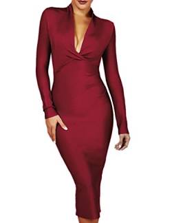 UONBOX Damen Langarm-Kleid mit tiefem V-Ausschnitt und Langen Ärmeln - violett - Mittel von UONBOX