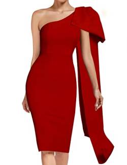 UONBOX Damen One Shoulder Sleeveless Bowknot Bodycon Club Party Bandage Kleid, rot, Klein von UONBOX