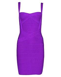 UONBOX Damen Rayon Niedlich Mini Ärmellos Bodycon Club Party Bandage Strap Kleid, Dunkles Violett, Mittel von UONBOX