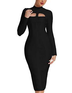 UONBOX Damen Sexy Cut Out Lange Ärmel Midi Bodycon Party Bandage Kleid - Schwarz - Mittel von UONBOX