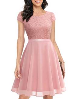 UOTORI Damen Abendkleider Elegant mit Ärmel Cocktailkleid Spitzenkleid Ballkleid Jugendweihe Kleider Blush L von UOTORI