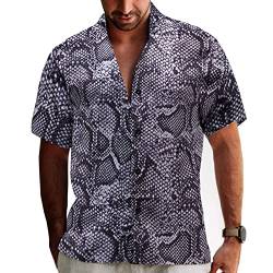 UPAAN Herren Hemd, kurzärmlig, Schlangenhaut-Druck, Button-Down-Hemd - Grau - XX-Large von UPAAN